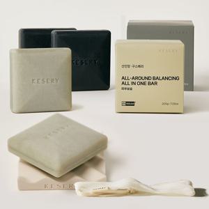 블랙마카검은콩 샴푸바 2개입+선인장구스베리 올인원바 2개입+비누받침대+거품망 세트