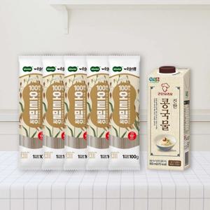 100% 오트밀국수 100g 5봉 X 간단요리사 진한 콩국물 950ml 1팩