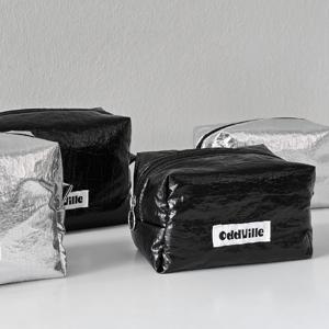 사각 파우치 지퍼 여행용 화장품 수납 멀티 데일리 블랙 실버 도트