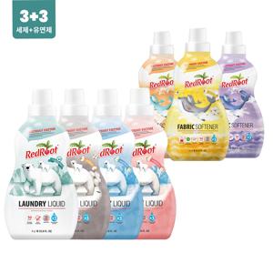 3+3 우리아이 유기농 약산성 고농축 세탁세제 3개+유연제 3개