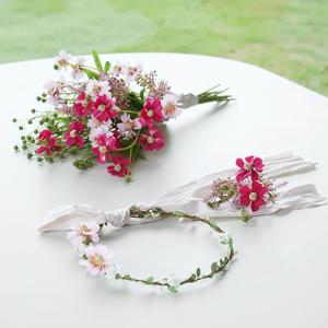 코스모스 부케+부토니에+화관SET