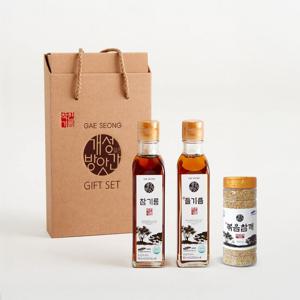 개성방앗간 선물세트 3종 (참기름180ml1개+들기름180ml1개+볶음참깨100g1개)