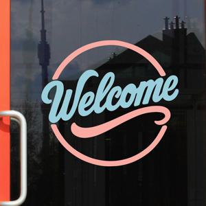 은은한 레트로 투톤 welcome 웰컴 어서오세요 가게 인테리어 도어 스티커