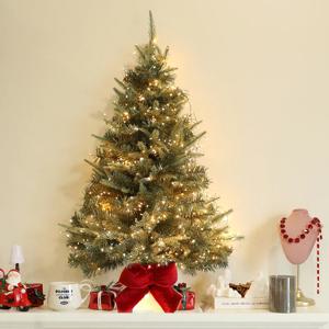 크리스마스트리 전나무 벨벳뽕리본 지네전구 하프 벽트리 세트