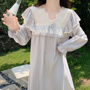 헤이리 여성 긴팔 원피스 잠옷 러블리 홈웨어 파자마 상하세트