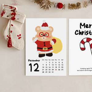 A4 산타곰 크리스마스 달력 포스터 빈티지 감성 인테리어 카드 엽서