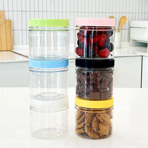 팜스 원형 입구넓은 투명 밀폐용기 플라스틱 보관용기 400ml 컬러캡 6P