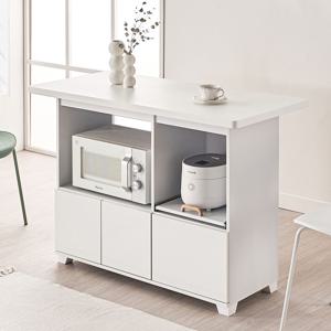 루밀 아일랜드 식탁 1200, 화이트 바디, 5컬러 도어, 인출식 선반 수납