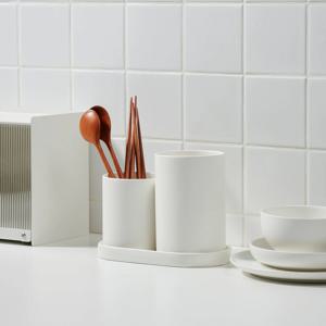 도자기 2구 수저통 (받침포함)