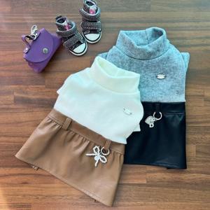 강아지 원피스 기모 목폴라 레더 스커트 가을 겨울 강아지옷 S