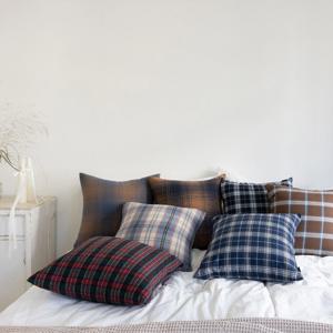 도톰한 웜톤 타탄체크 쿠션커버 45x45 50x50 60x60 겨울방석커버