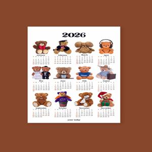 2026 테디베어 포스터 달력 2026년 테디베어 곰 벽걸이 달력