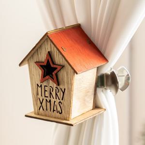 크리스마스 장식 커튼 집게 타이백 우드 레드별 하우스 9cm 고정 홀더 소품