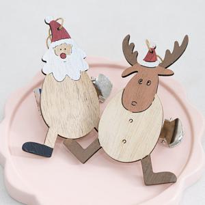 크리스마스 장식 커튼 집게 타이백 우드 네츄럴인형 14cm 2types 고정 홀더