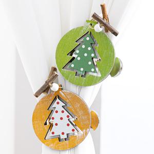 크리스마스 장식 커튼 집게 타이백 우드 원형트리 9cm 2colors 고정 홀더