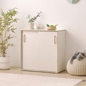 자작엣지 원목손잡이 슬라이드도어 2단수납장 800 크림