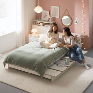 플랫 통풍형 무헤드 저상형 평상 S,SS,Q,K 침대 프레임 1200/1600