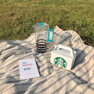 햄프린넨 스트라이프 대형 피크닉매트-네이비