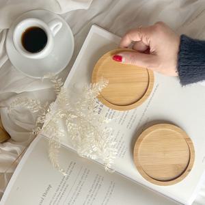 대나무 원형 컵받침 티코스터 4P