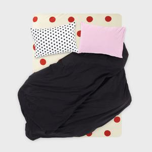 레이어로그#5 60수 블랙&퍼프리 레드/베이지 도트 이불 커버/차렵이불