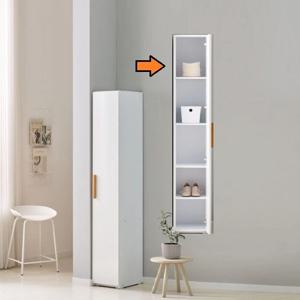 좁은공간 우드손잡이도어 깊은 5단 이동선반장(300 흰색)