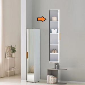 깔끔수납 폭깊고 슬림한 거울도어 5단선반장(30cm 흰색)