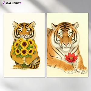 꽃 호랑이 그림 해바라기 모란꽃 거실 카페 인테리어 액자