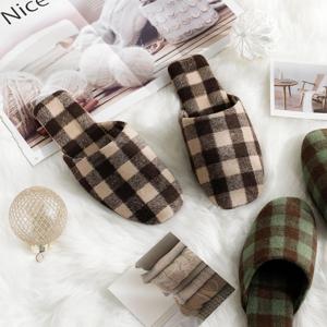 코니 체크 슬림 기모 뮬 슬리퍼 사무실 거실 홈 겨울 여성 실내화
