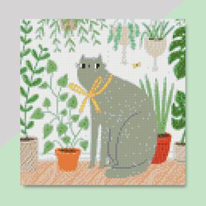 DIY 보석십자수 액자형캔버스_미니멀리즘 정원속 고양이_(30X30)