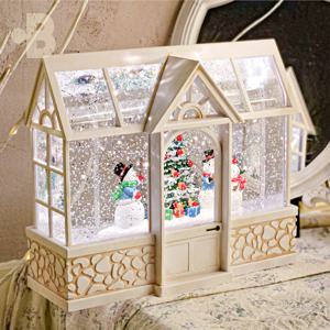 반짝이는 크리스탈 빅 하우스 오르골 캐롤 8곡 투명 산타 눈사람 크리스마스 스노우볼 무드등