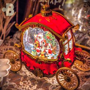 스페셜 산타 호박 마차 캐롤 8곡 오르골자동 회전 워터볼 크리스마스 선물 무드등 스노우볼