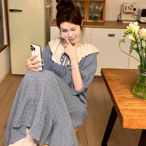 로맨틱 레이스카라 거즈면 롱원피스 홈웨어