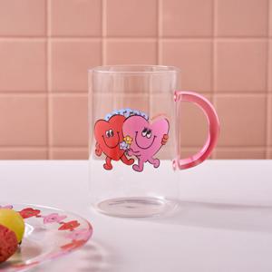 러브투게더 내열 유리 손잡이 유리잔 핑크핸들 600ml