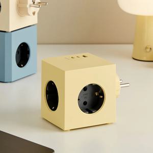 선 없는 고용량 고속충전 큐브 멀티탭 3구+1USB+2C 버터옐로우