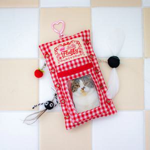 고양이 미끼 장난감 정리 보관 포카 포토카드 키링 홀더 (체크)