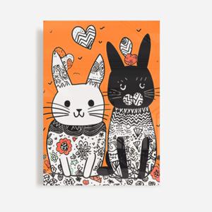 토끼와 고양이 그루지 뷰티 프레임리스액자 오렌지