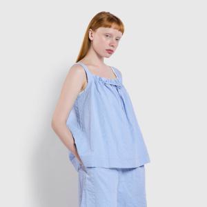 여 레이온 코튼 시어서커 민소매 파자마 셔츠 (4 colors)