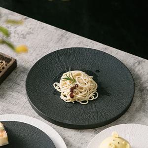 모노 스톤 플레이팅 접시 파스타 초밥 디저트 플레이트 1개, 원형/20cm, 블랙