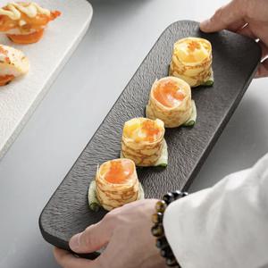 모노 스톤 플레이팅 접시 파스타 초밥 디저트 플레이트 1개, 직사각/31.5cm, 블랙