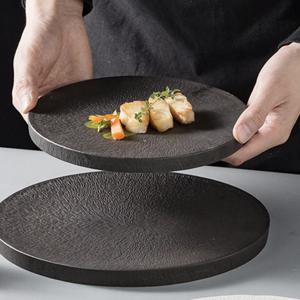 모노 스톤 플레이팅 접시 파스타 초밥 디저트 플레이트 1개, 원형/25cm, 블랙