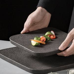 모노 스톤 플레이팅 접시 파스타 초밥 디저트 플레이트 1개, 정사각/25cm, 블랙