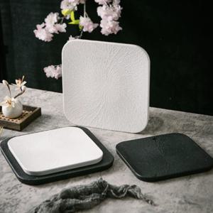 모노 스톤 플레이팅 접시 파스타 초밥 디저트 플레이트 1개, 정사각/25cm, 화이트