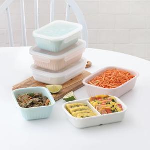 플리츠 컬러글레이즈 직사각 밀폐용기세트 3종