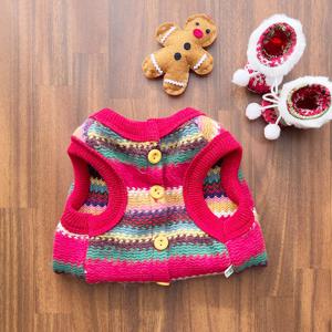 강아지 가디건 에스닉 배색 니트 조끼 가을 겨울 강아지옷 XS
