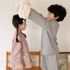 K9278 아동 한국산 32수 순면 체크 잠옷 파자마 세트