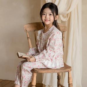 WKF06 여아 한국산 60수 순면 아이보리 잠옷 파자마 세트