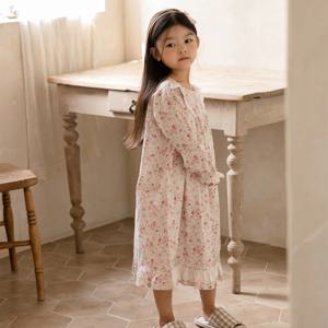 WDF06 여아 한국산 60수 순면 아이보리 원피스 잠옷 파자마