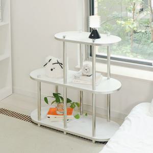 어반크롬 양면 3단 스텝 선반 (화이트/월넛) 사이드 협탁 테이블