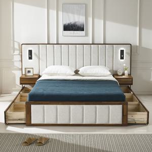 세레노 국내제작 더블 수납 멀바우 원목 호텔 침대 프레임