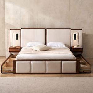 브리사 국내제작 더블 수납 멀바우 원목 호텔 침대 프레임